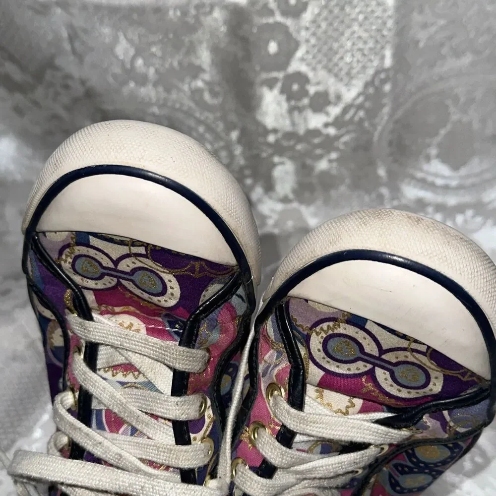 Coach Barrett Poppy Sneakers  Woman Sz 7B Purple/Dk Blue/ Fuschia/Multi Lace Up